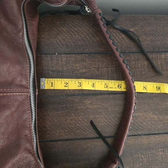 Borse In Pelle Brown Genuine Leather Hobo Crescent Shoulder Bag Fringe Italy - Picture 11 of 16